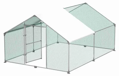 Image de Poulailler - Enclos pour poules - Grange à volailles - Parc extérieur - Abri pour animaux - Dimensions : 3x4x2 mètres - Structure en acier galvanisé - Toit en PE