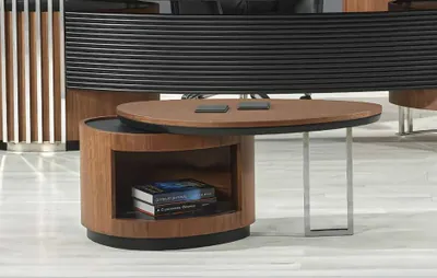 Produktbild von Oval Couchtisch Mit Stauraum Beistelltisch Holz Edelstahl Büro Wohnzimmer