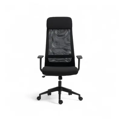 Produktbild von Kiwari® Nur Bürostuhl, Metallrahmen, Lendenstütze, feste Armlehnen, Stoff/Mesh, Butterfly-Mechanismus, Gaslift, Nylonrollen, Schwarz.