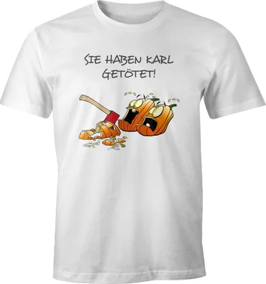 Produktbild von Herren T-Shirt mit Spruch Motiv lustig sprechende Kürbisse Sie haben Karl getötet! Fun-Shirt Moonworks® weiß M