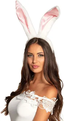 Produktbild von Haarreif mit großen, weichen rosa-weißen Bunny Ohren als Kostüm-Accessoire für Fasching