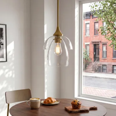 Produktbild von Pendelleuchte Gold, Moderne Hängeleuchte mit Doppeltem Glasschirm, ohne Leuchtmittel, Höhenverstellbare Hängelampe E27,Glas Pendelleuchte für Esstisch