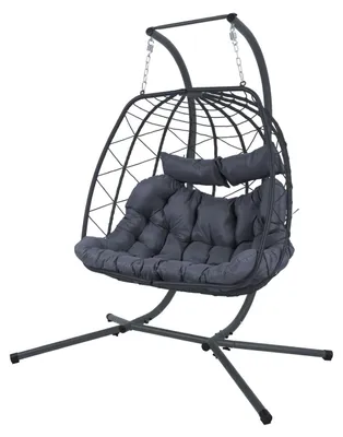 Produktbild von ALEOS. Doppel TWIN Rattan Geflecht Korb Hängesessel m Gestell dicker Poster
