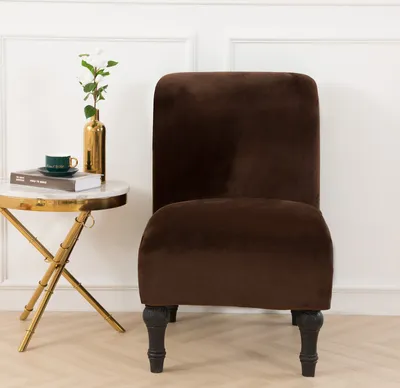 Obrázek produktu pro Bezruká židle Slipcover Stretch Velvet Elastan židle kryty židle bez židle kryty nábytku chrániče odnímatelné omyvatelné pro domácí hotel obývací pokoj (hnědá)