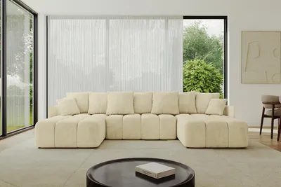 Produktbild von ALTDECOR Ecksofa in U-Form mit Schlaffunktion und Bettkasten LONLI-U 355x189x68 cm Beige - Corner Sofa Bett Eckcouch Couch L-Form Schlafcouch Ausziehbar Wohnlandschaft Schlafsofa Cauchsofa