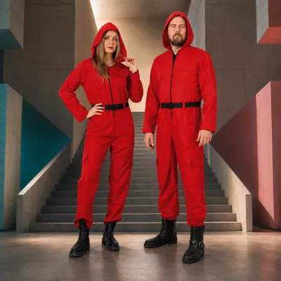 Produktbild von Erwachsenenkostüm Roter Overall mit Kapuze und Gürtel – Uni Kostüm für Damen und Herren (L)