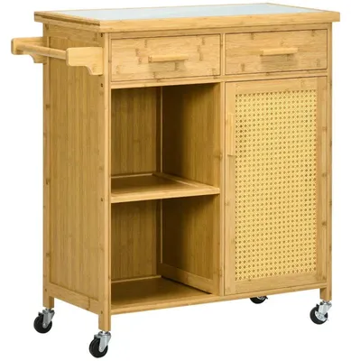 Image de Chariot de cuisine en bambou sur roulettes - Chariot de cuisine | Couleur : Naturel | Dimensions : 84 x 36 x 85 cm