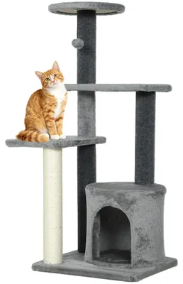 Productafbeelding van Krabpaal 103 cm met kattenhol, platforms, sisal krabpalen en pluche bal voor katten tot 5 kg, grijs