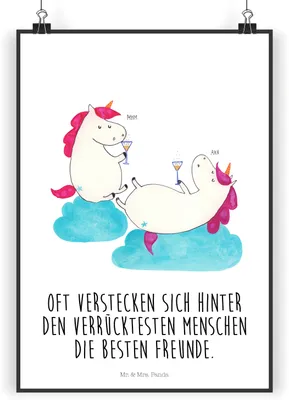Produktbild von Mr. & Mrs. Panda Bild Einhorn Sekt DIN A5 - Weiß - Geschenk, Mädelsabend, Einhörner, Kunstdruck, drucke, Party, Freundinnen, Unicorn, Wanddeko, Wandbild, wandkunst