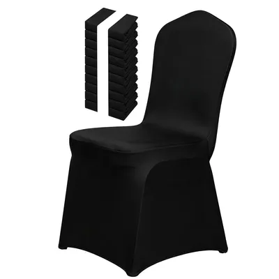 Produktbild von Stretch Stuhlhussen 10er Set Schwarz, elastische Stuhlbezüge für Bankettstühle, Hochzeit, Feier und Esszimmer