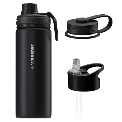 Obrázok produktu pre Wessper B3 THERMOSTEEL – termofľaša, 0,5 l, čierna, s 3 uzávermi