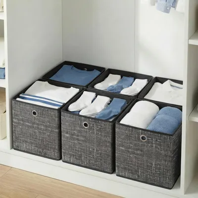 Produktbild von SONGMICS Ordnungsboxen, 6er Set, aus Vliesstoff mit Griff, 26 x 26 x 28 cm, Organizer Box, für Würfelregal, Faltbox, schwarz