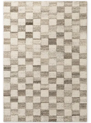 Produktbild von Vikosa Boho 1.0 Wollteppich Quadra, Karo, Schachbrett Design, Natur Creme Braun - 200x300 cm