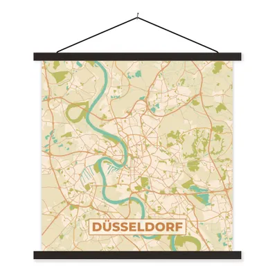 Produktbild von MuchoWow® Textilposter Karte - Düsseldorf - Vintage - Stadtplan 120x120 cm mit schwarzem Rahmen - Aufhängungsset