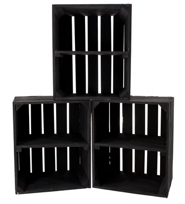 Produktbild von 3er Set große neue schwarze Obstkiste 50cm x 40cm x 30cm Apfelkiste Schuhregal Holzregal Bank Garderobe Weinkiste Kisten Balkon Holzkiste Regalsystem