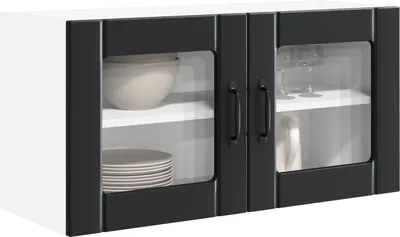 Produktbild von vidaXL Wandglasvitrine PORTO Schwarz 80 x 31 x 40 cm Holzwerkstoff