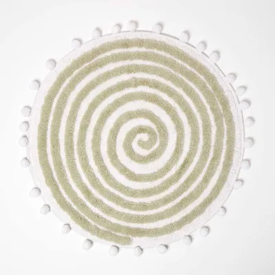 Produktbild von HOMESCAPES Runde Badematte Spiral, 60 cm - Badvorleger salbeigrün mit Pompons, getuftet