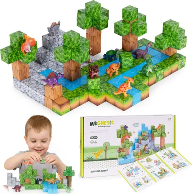 Obrázok produktu pre Magnetická stavebnica pre deti 142 kusov kociek dinosaury
