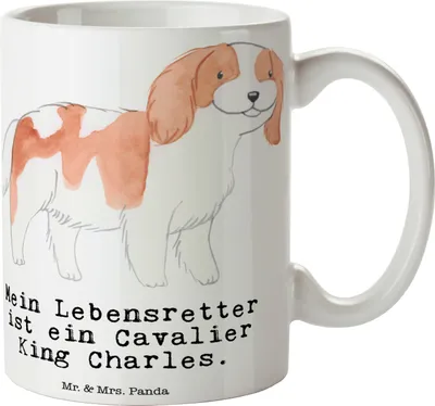 Produktbild von Mr. & Mrs. Panda Keramiktasse Cavalier King Charles Spaniel Lebensretter - Weiß - Geschenk, Kaffeetasse, Tasse, Trinkbecher, Kaffeebecher, Teetasse, haferl