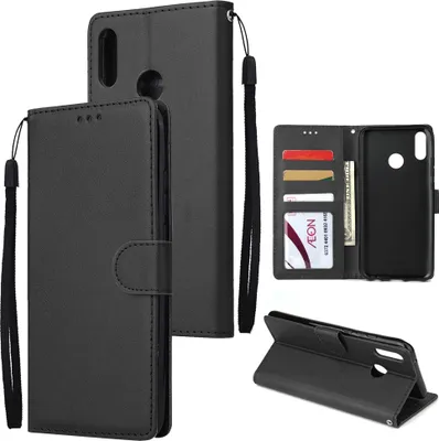 Produktbild von Für HUAWEI Y9 2019 Flip-Typ Leder Schutzhülle mit 3 Kartenposition Schnalle Design Cover schwarz