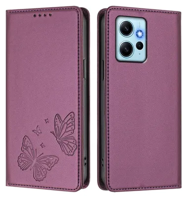 Image de Étui en cuir pour Xiaomi Redmi Note 12 4G, motif papillon, étui portefeuille à rabat avec support, violet
