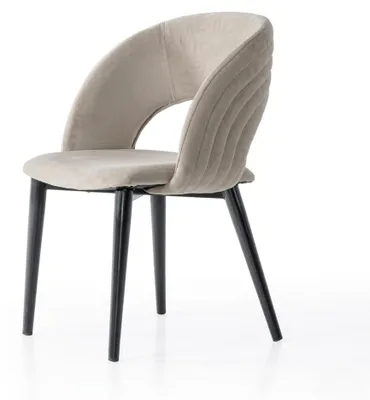 Obrázek produktu pro Židle, béžová barva, pohodlná, měkká, potah z textilu, kovové prvky, černá barva, moderní design