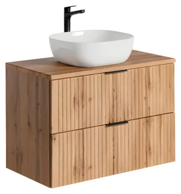 Produktbild von Badezimmer-Set NOXERA 80 cm – Wotan-Eiche – Unterschrank mit Waschtischplatte und Waschbecken