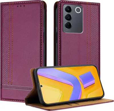 Produktbild von Handyhülle für Vivo V27e Leder Flip Klappbare Schutzhülle mit Standfunktion Lila