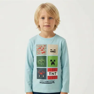 Produktbild von Minecraft Creeper Zombie Kinder Jungen Langarmshirt Shirt – Blau / 134