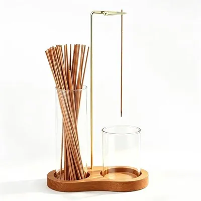 Produktbild von Räucherstäbchenhalter 15x26,5 cm - Aus Holz mit Glas - Abnehmbarer Aschenbecher - Ideal für Meditation - m-winkel