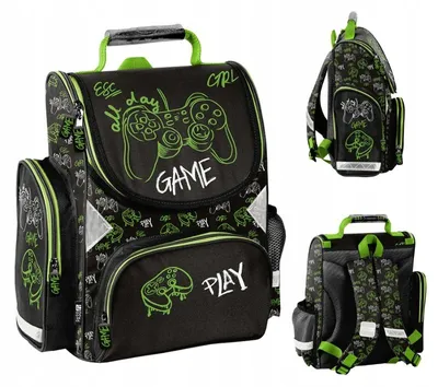Produktbild von PASO Schulranzen, Schulrucksack mit einem Fach und einer Tasche, schwarz, GAME
