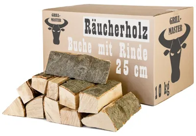 Produktbild von Buche Smoker Holz Räucherholz Brennholz 10 kg Buchenholz kammergetrocknet 25 cm Kaminholz Smoke Feuerholz Grillen Wood BBQ Rauch Raeuchern Smokewood Grillmaster