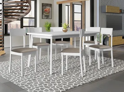 Obrázok produktu pre Rozkladací stôl 160 cm so 6 stoličkami ADELBITE 7 - biely / béžový