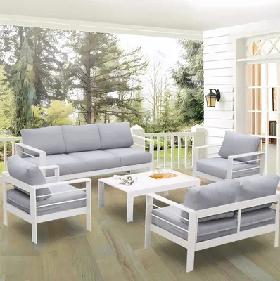 Produktbild von MeXo von GLP HOME Lounge Gartenmöbelaus Aluminium, Gartenlounge Set für 5-7 Personen, (Spar-Set, Essgruppe 4-5-tlg., 1x3er-Sofa, 1xEinzelsessel, 1x2er Sessel, 1xTisch), Sitzgruppe, Balkonmöbel, Sitzgarnitur Wetterfest für Indoor Outdoor