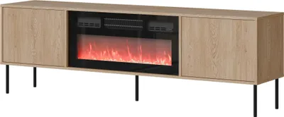 Produktbild von Furniture24 Tv - Lowboard Domi Fernsehschrank 180X60X40 Cm Mit Elektrichem Kamin Heizfunktion - Cremona Eiche