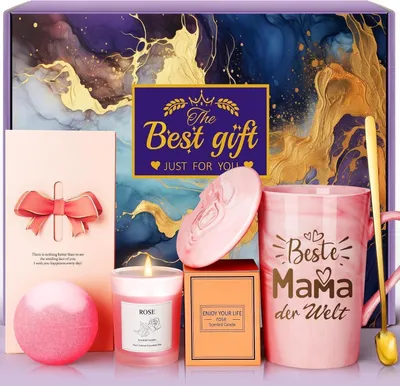 Produktbild von Geschenkset für Mama: Pflegeset, Tasse, Kerze, Badebombe, Grußkarte, Geschenkbox