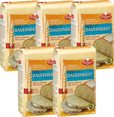Produktbild von BIELMEIER KÜCHENMEISTER Brotbackmischung Bauernbrot 5 x 1000 g I Brotbackmischungen für Brotbackautomat & Ofen I Brot mit Backmischung einfach gemacht