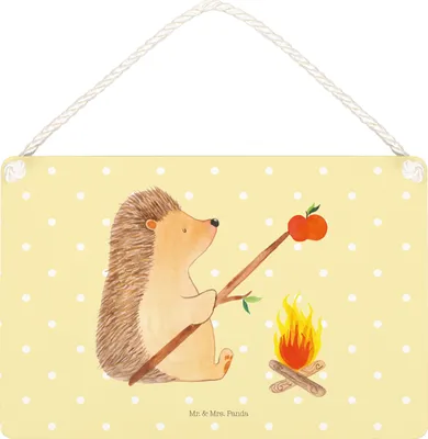 Produktbild von Mr. & Mrs. Panda holzbild Igel Grillen DIN A5 - Gelb Pastell - Geschenk, Türschild, Lustige Sprüche, wandtafel, Motivation, wandhänger, Schild, Spruch, Arbeitslos, Ziele