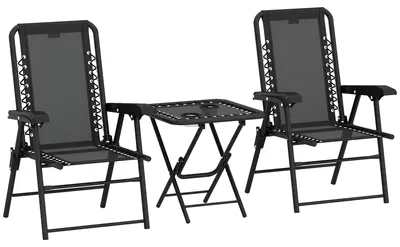 Obrázek produktu pro Sada nábytku do zahrady, 3 díly – skládací sada se 2 židlemi | Barva: černá | Rozměry: 61 x 65 x 91 cm