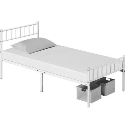 Produktbild von Yaheetech Metallbett Einzelbett/Doppelbett, Metallrahmenbett Gästebett, Modern Bettgestelle Bettrahmen Jugendbett mit Lattenrost für Schlafzimmer Gästezimmer 90 x 190 cm Weiß
