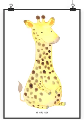 Produktbild von Mr. & Mrs. Panda Bild Giraffe Zufrieden DIN A2 - Weiß - Geschenk, Wandbild, Wanddekoration, Plakat, wanddeko, drucke, Afrika, Abenteuer, Glück