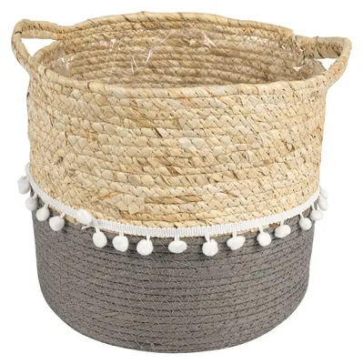 Produktbild von Pflanzkorb YUMI 2er Set aus Seegras - natur/grau Übertopf für Pflanzen, Aufbewahrungskorb geflochten, Folieneinsatz, vielseitig einsetzbar im Wohnzimmer Badezimmer