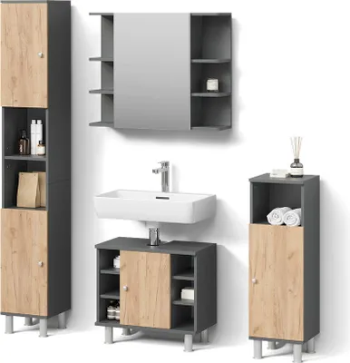 Image de Ensemble de meubles de salle de bain Livinity Fucino Anthracite/chêne doré 4 pièces, Model 56248