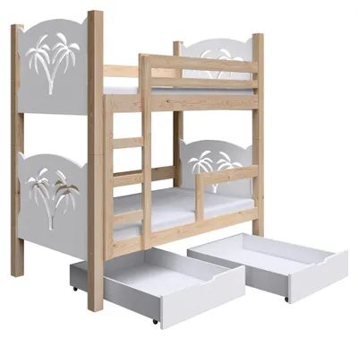 Produktbild von Masseno Etagenbett LEONE 80x180 cm mit Schublade, Rausfallschutz, Kinderbett mit Leiter für Mädchen und Jungs, Stockbett, Kieferfarben