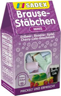 Produktbild von Sadex Brause Stäbchen Minis Erdbeer Banane Apfel Cherry Cola 125g