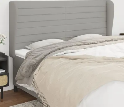 Produktbild von Kopfteil mit Ohren Hellgrau 183x23x118/128 cm Stoff