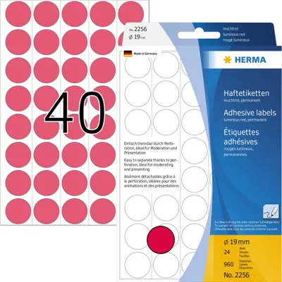 Obrázok produktu pre HERMA 2256, Červená, Kruh, Celulóza, Papája, 24 listy, 11,1 cm, 17 cm