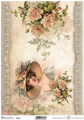 Immagine prodotto di ITD carta di riso per decoupage, R1315 ritratto di donna retrò
