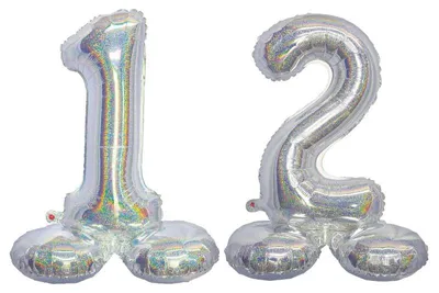 Produktbild von Stehender XL Folienballon Zahl 12 silber holografisch 72 cm 12. Geburtstag