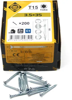Produktbild von 200x Universal Holzschrauben 3,5x35mm T15 Torx Spanplattenschrauben verzink